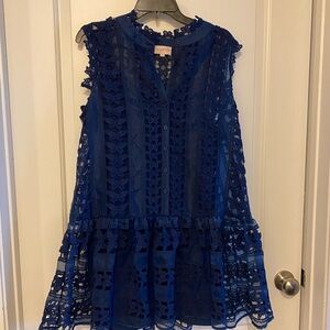 Ciebon - Chic Navy Blue Butterfly Lace Mini Dress